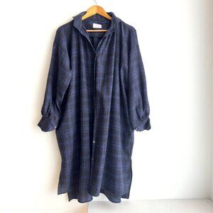 Gallego Desportes Blue Grey Plaid Red Cross Long Shirt Dress M